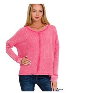 New Zenana WASHED BABY WAFFLE
LONG SLEEVE TOP